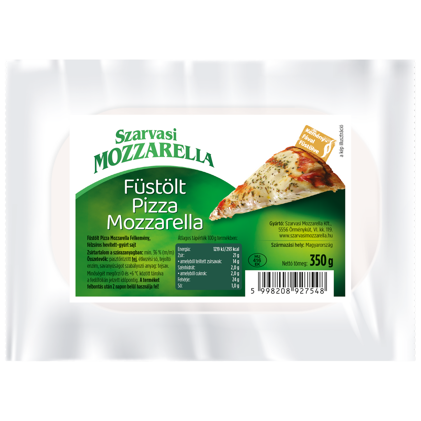 Szarvasi Mozzarella füstölt pizza mozzarella félkemény, félzsíros hevített-gyúrt sajt 350 g
