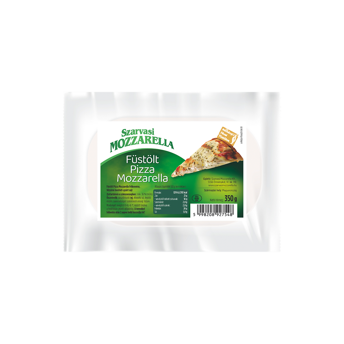 Szarvasi Mozzarella füstölt pizza mozzarella félkemény, félzsíros hevített-gyúrt sajt 350 g