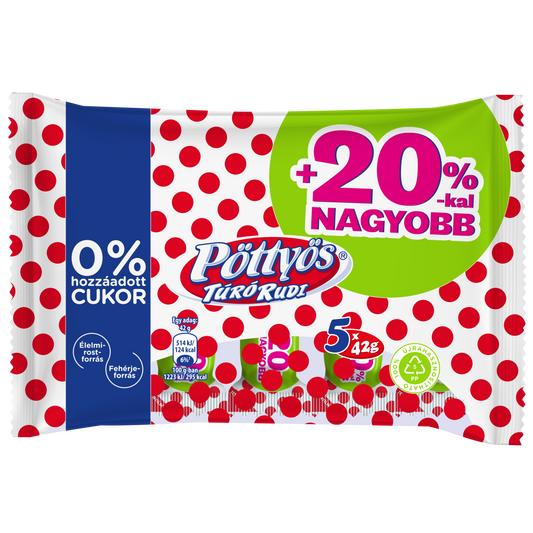 Pöttyös Túró Rudi natúr túródesszert kakaós étbevonattal hozzáadott cukor nélkül 5 x 42 g (210 g)