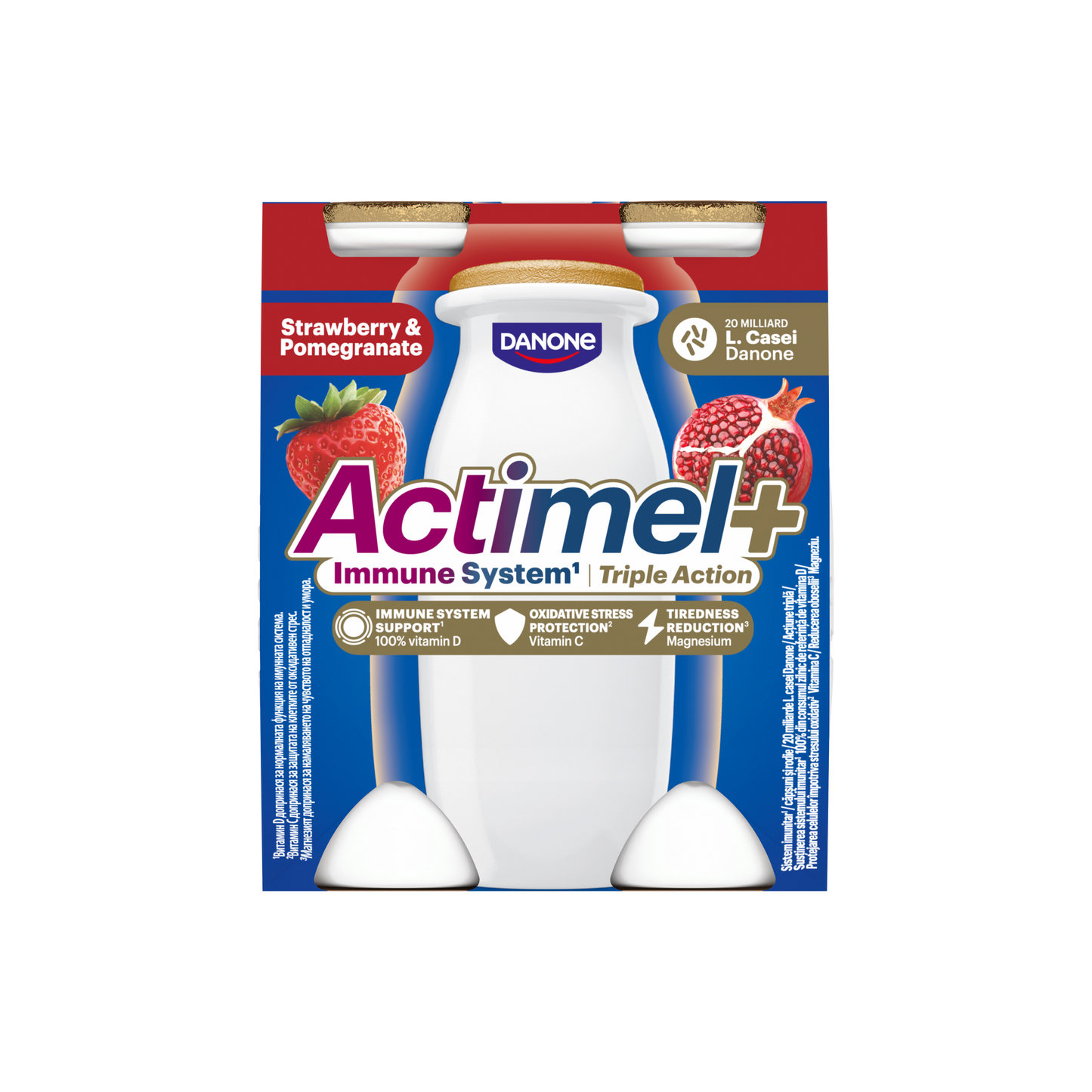 Danone Actimel+ eper- és gránátalmaízű zsírszegény joghurtalapú ital 4 x 100 g (400 g)
