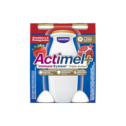 Danone Actimel+ eper- és gránátalmaízű zsírszegény joghurtalapú ital 4 x 100 g (400 g)