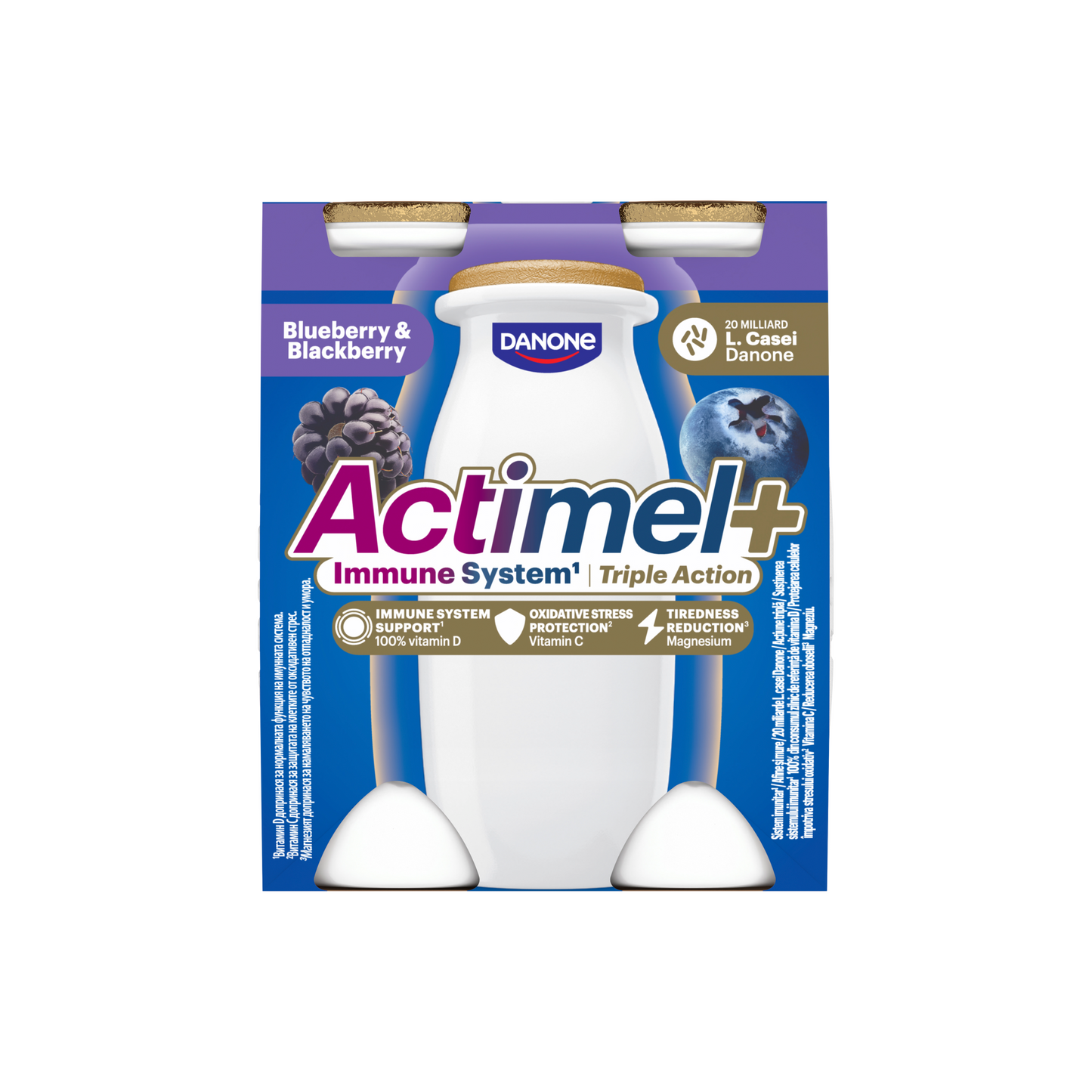 Danone Actimel+ áfonya- és feketeszeder ízű joghurtalapú ital 4 x 100 g (400 g)