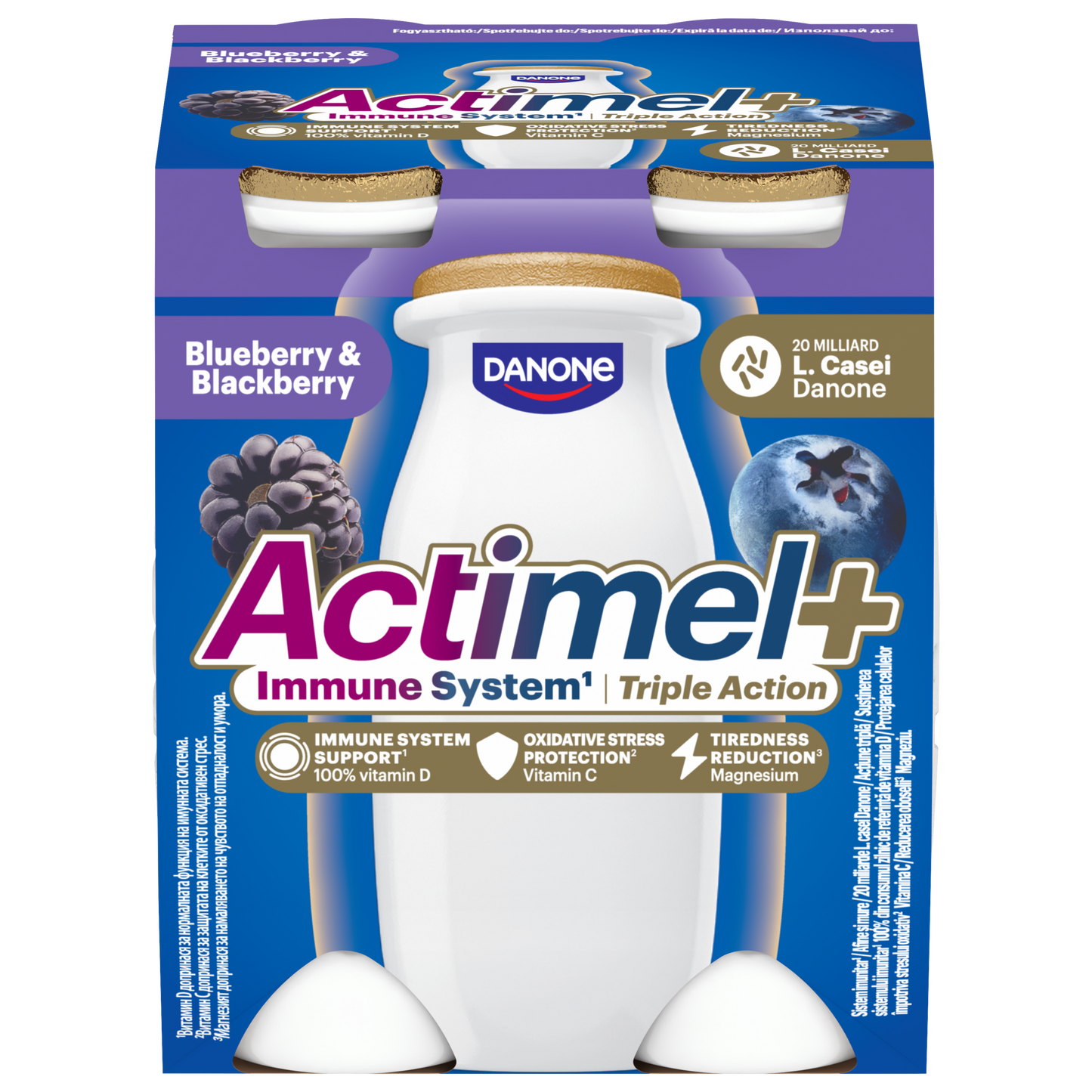 Danone Actimel+ áfonya- és feketeszeder ízű joghurtalapú ital 4 x 100 g (400 g)