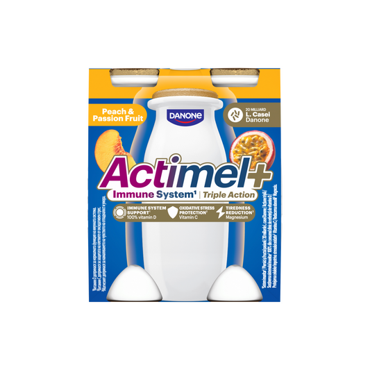 Danone Actimel+ őszibarack- és maracujaízű zsírszegény joghurtalapú ital 4 x 100 g (400 g)