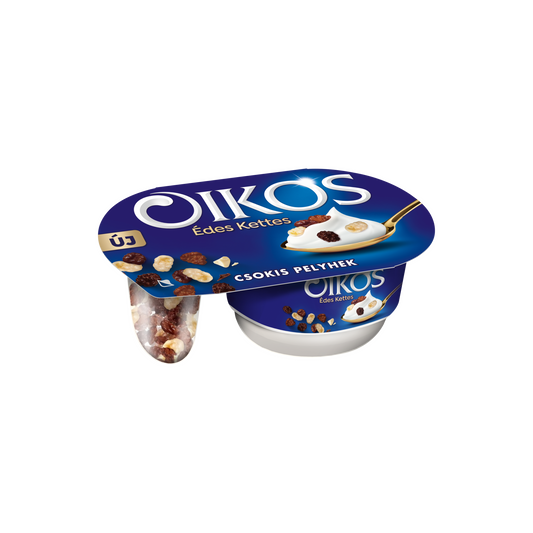 Danone Oikos Édes Kettes élőflórás édesített joghurt csokoládéval bevont kukoricapelyhekkel 102 g
