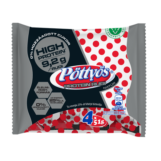 Pöttyös Protein Turó Rudi natúr túródesszert kakaós étbevonattal, édesítőszerekkel 4 x 51 g (204 g)