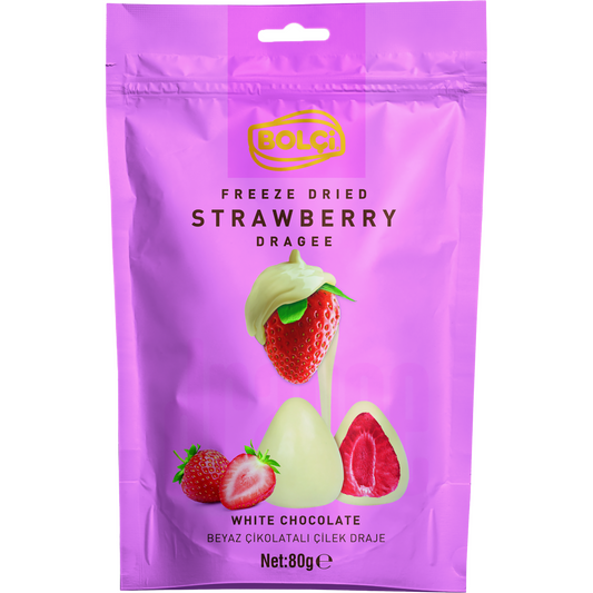 Bolçi fehércsokoládéval bevont liofilizált eper 80 g