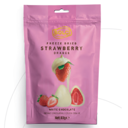 Bolçi fehércsokoládéval bevont liofilizált eper 80 g