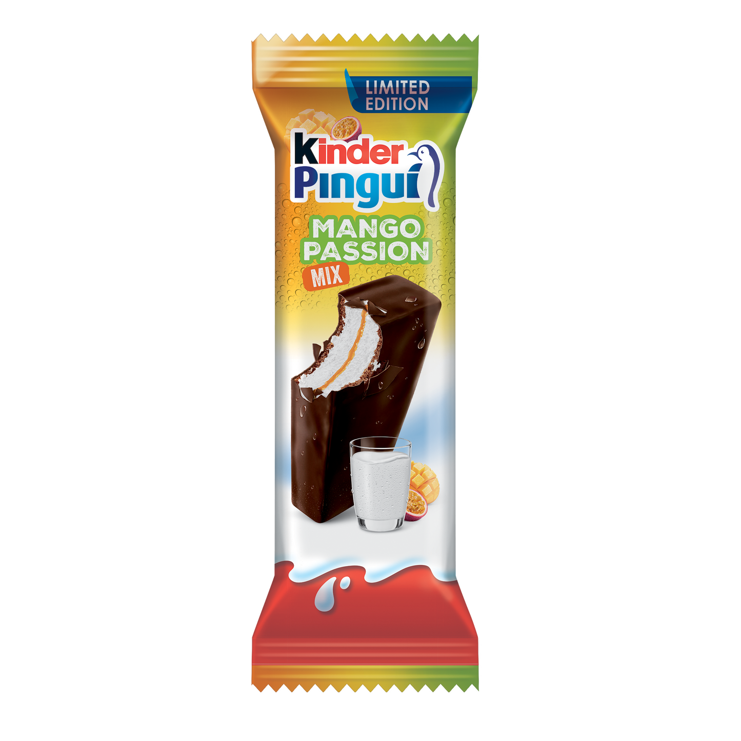 Kinder Pingui tejes krémmel és mangós-maracujás készítménnyel töltött sütemény 30 g