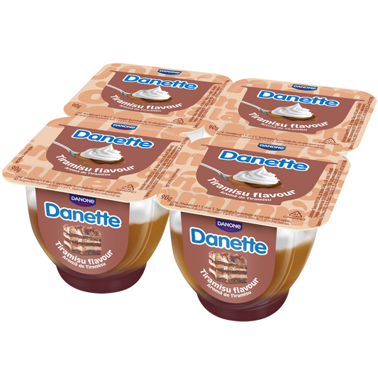 Danette tiramisuízű réteges tejdesszert, kávé- és csokoládé ízű rétegekkel 4 x 90 g (360 g)