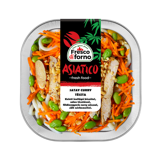 Satay udon tésztával,földimogyorós curry szósszal és sült csirkével 320g