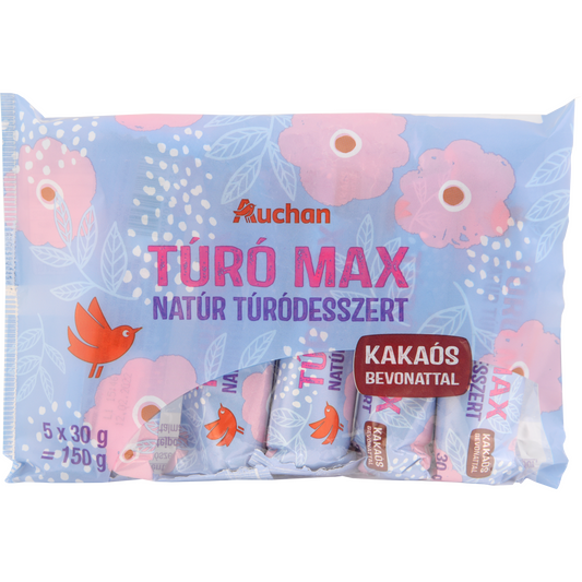 Auchan Kedvenc Túró Max natúr túródesszert kakaós bevonattal 5x30 g