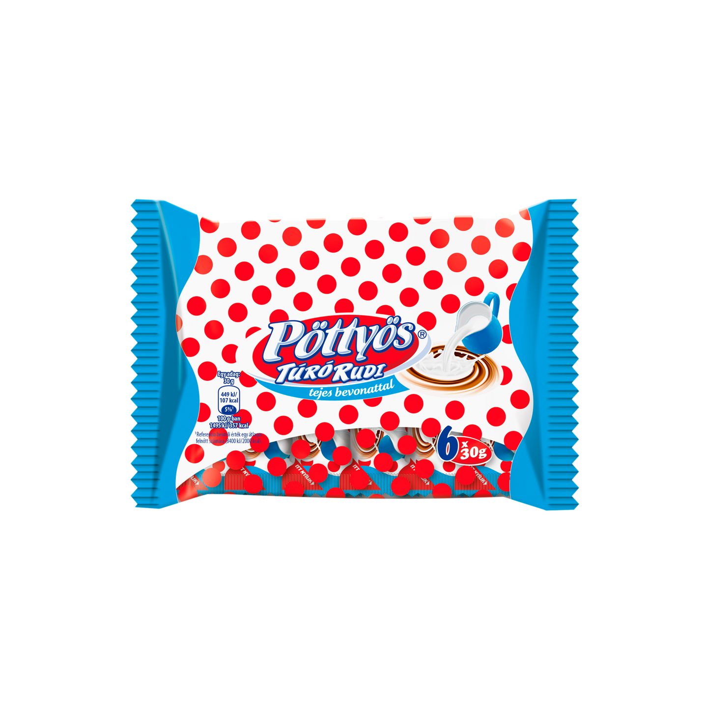 Pöttyös Túró Rudi natúr túródesszert tejes bevonattal 6 x 30 g (180 g)