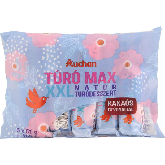 Auchan Kedvenc Túró Max túródesszert kakaós bevonattal 5 x 51 g