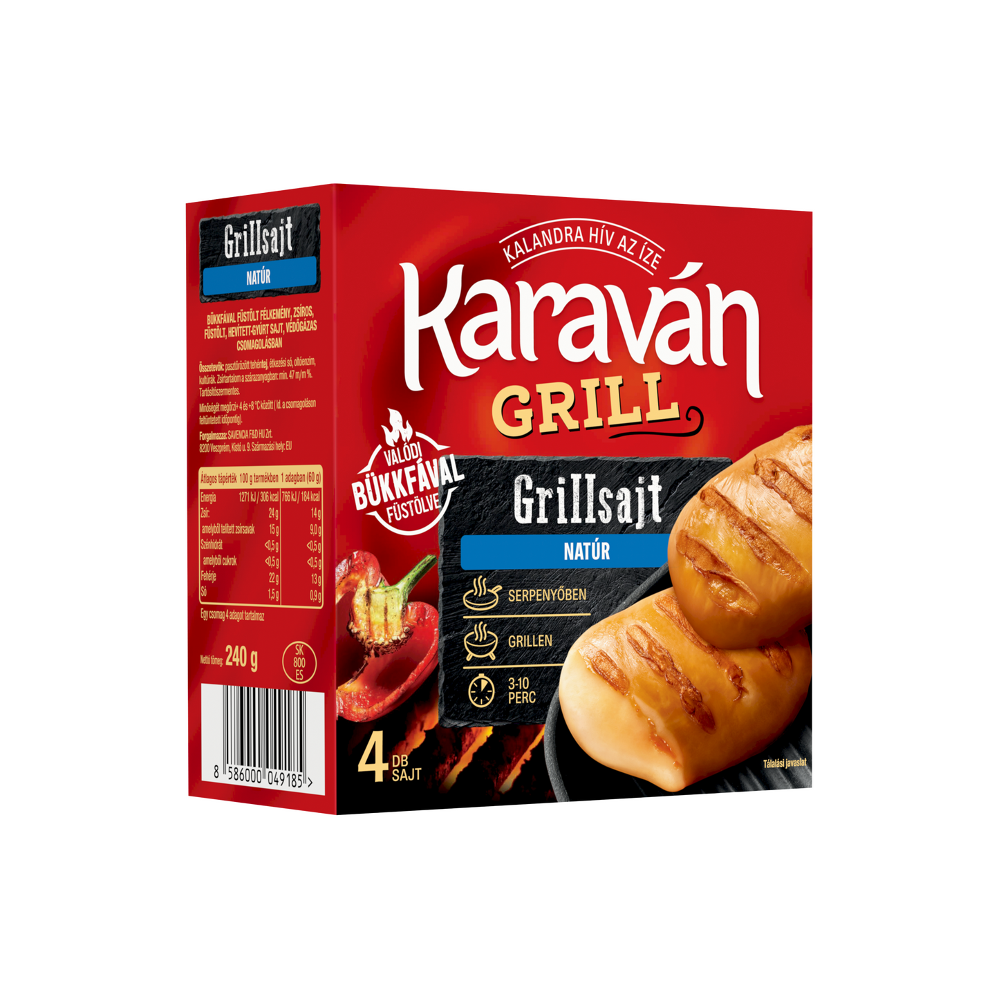 Karaván Grill bükkfával füstölt félkemény zsíros füstölt natúr grillsajt 4 db 240 g