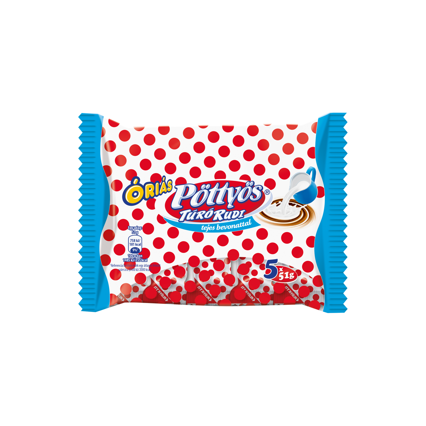Pöttyös Óriás Túró Rudi natúr túródesszert kakaós tejbevonattal 5 x 51 g (255 g)