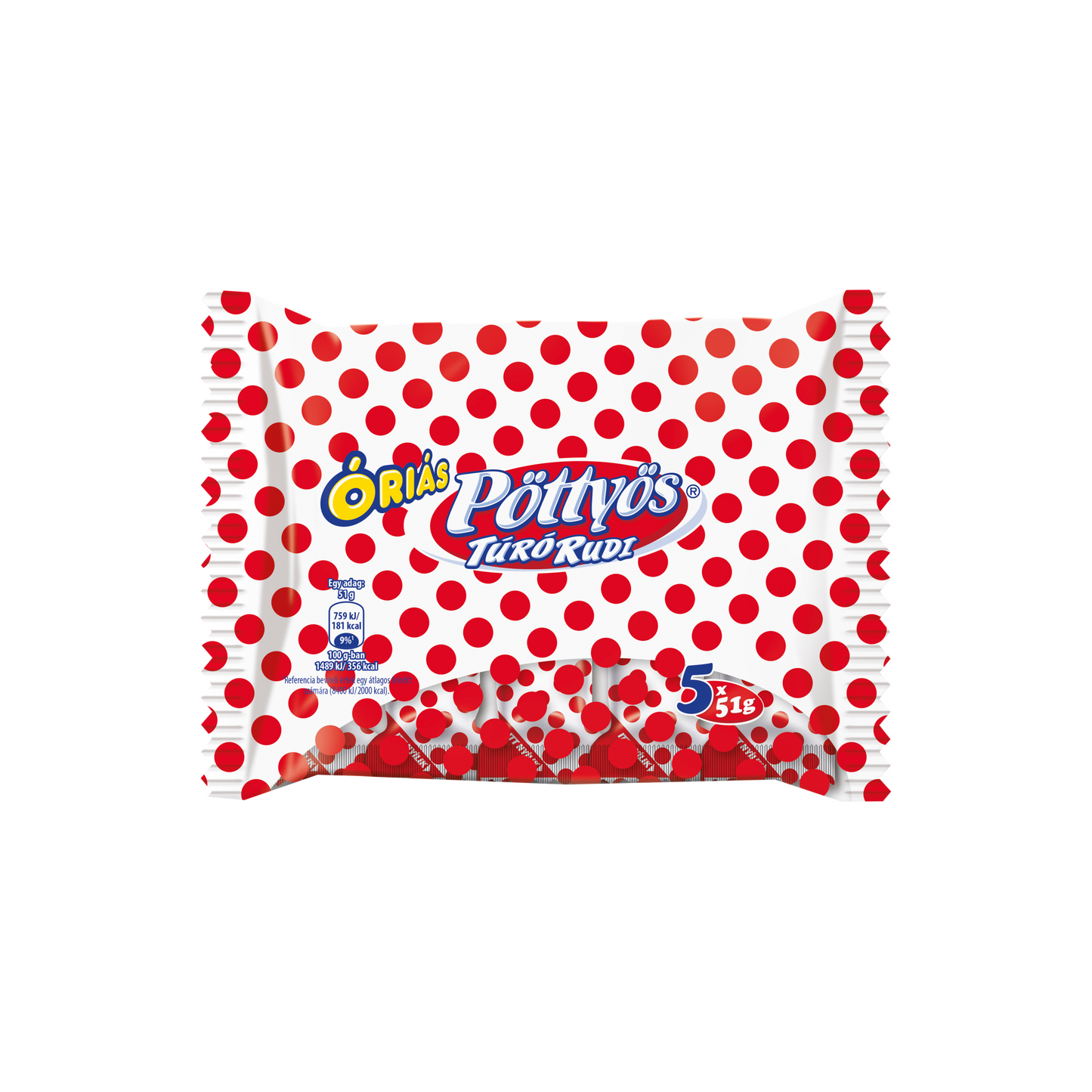 Pöttyös Óriás Túró Rudi natúr túródesszert kakaós étbevonattal 5 x 51 g (255 g)