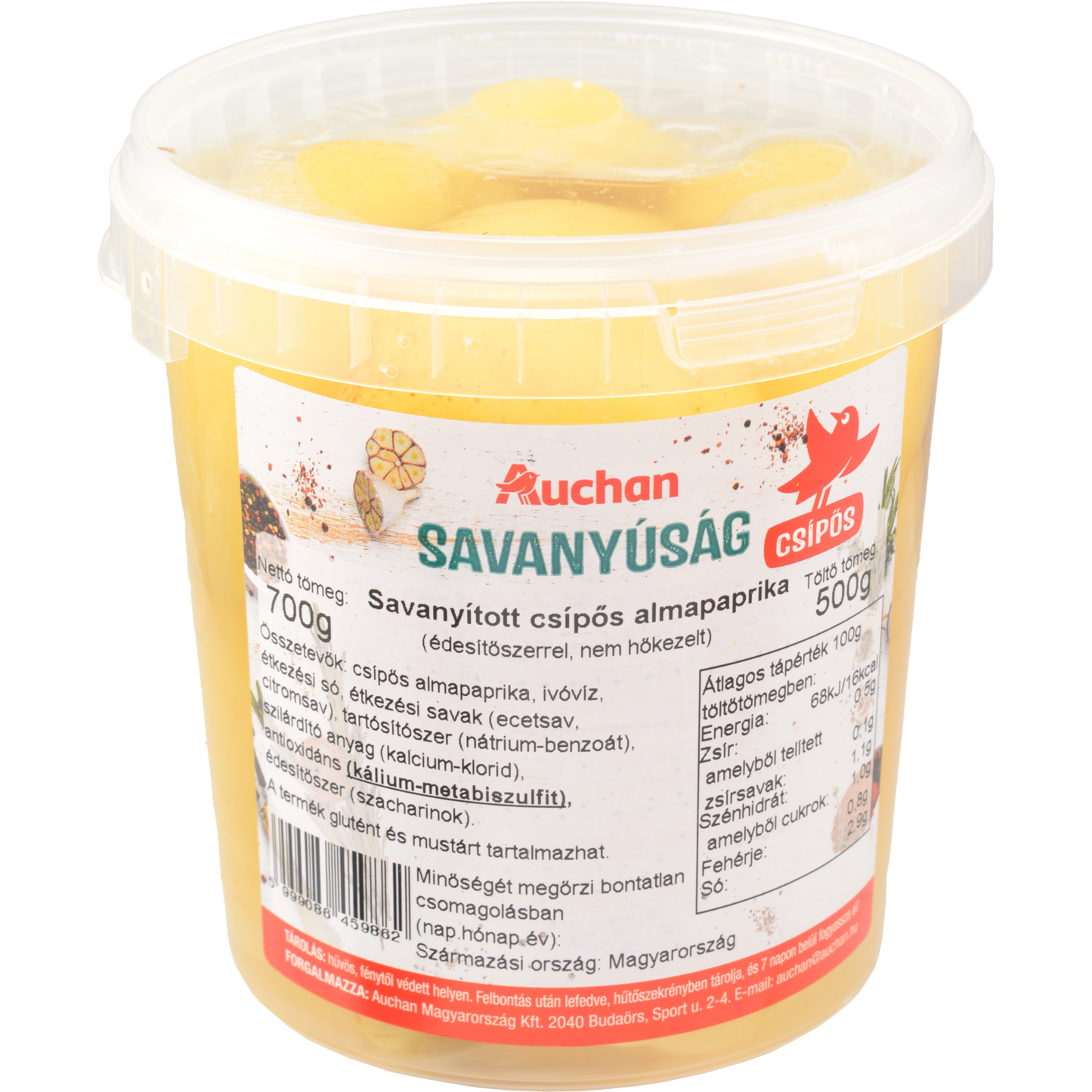 Auchan Kedvenc Savanyított almapaprika, csípős 500 g
