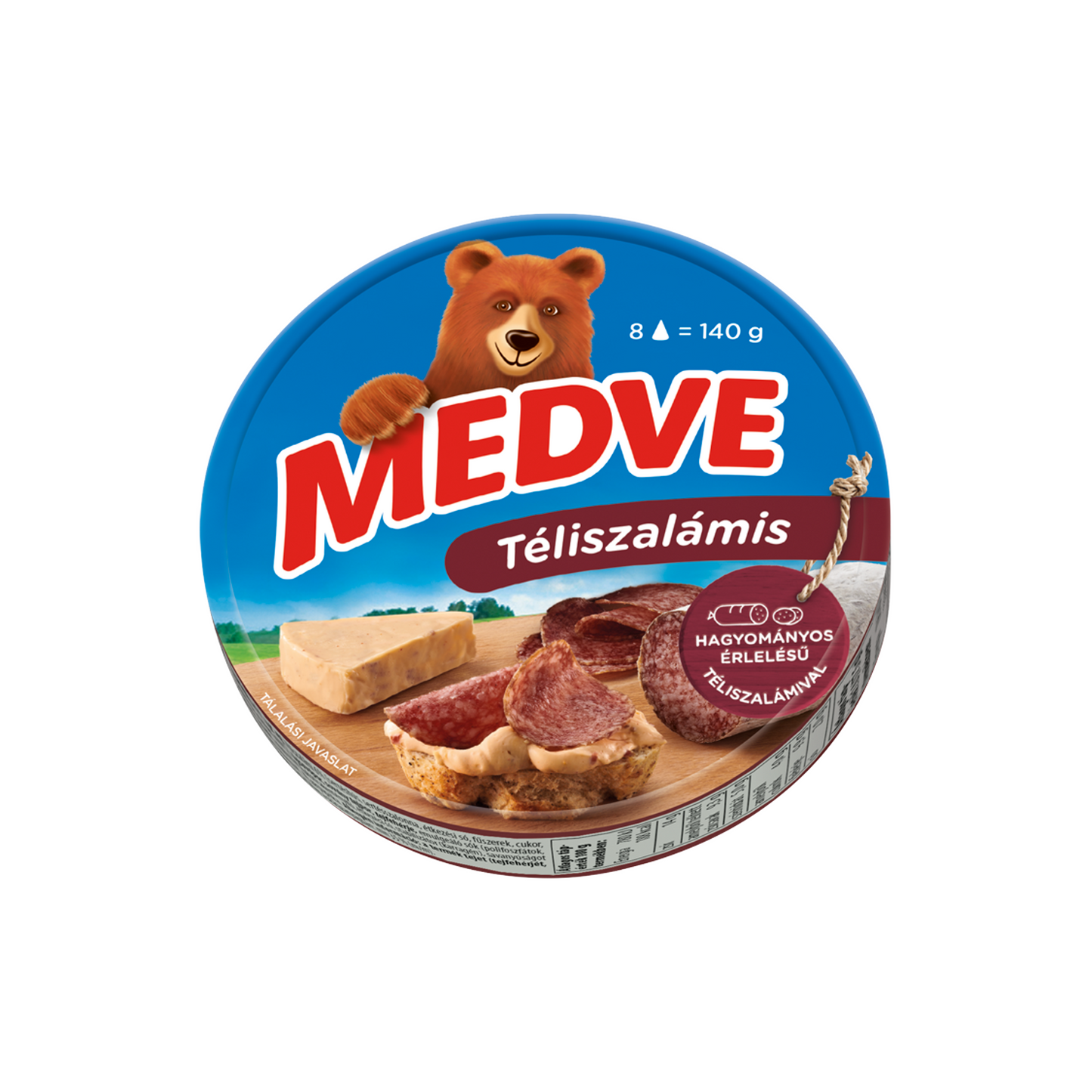 Medve téliszalámis kenhető, félzsíros ömlesztett sajt 8 x 17,5 g (140 g)