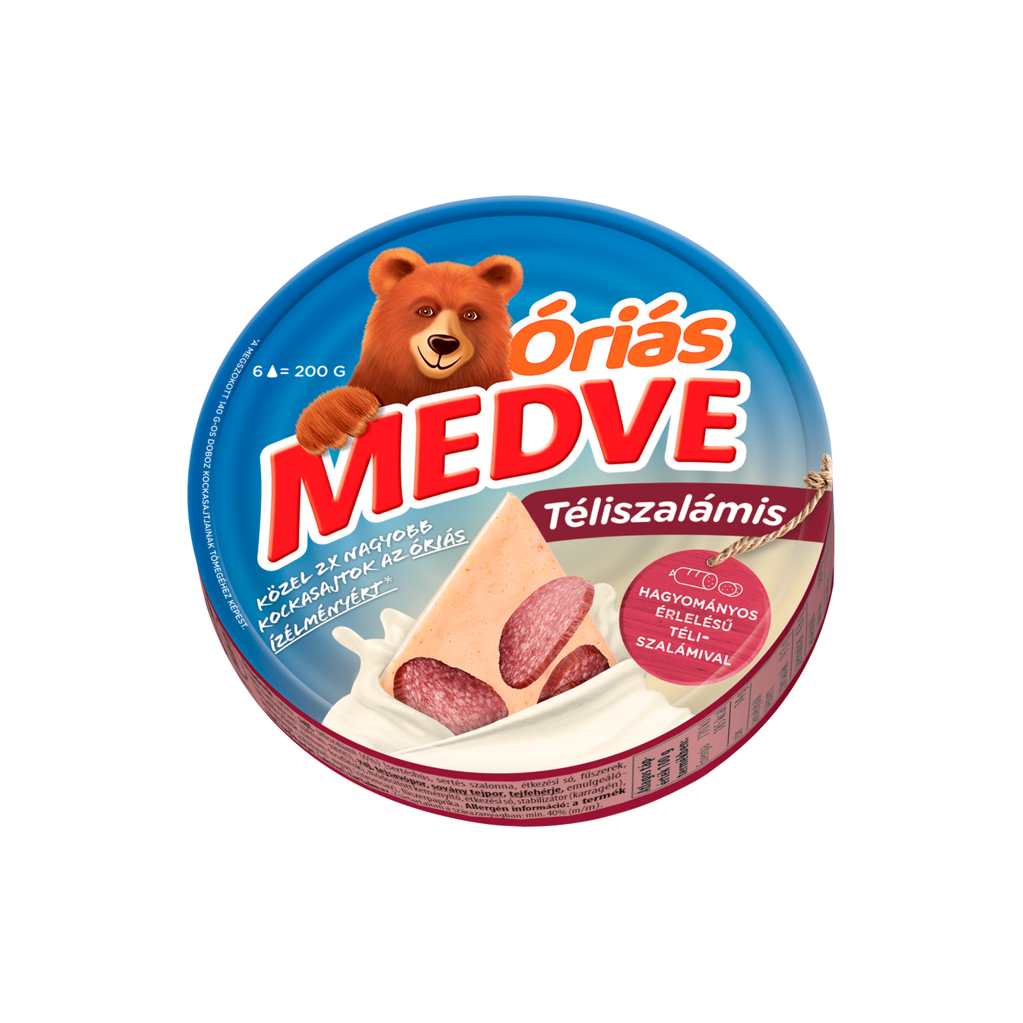 Medve Óriás téliszalámis kenhető, félzsíros ömlesztett sajt 6 x 33,3 g (200 g)