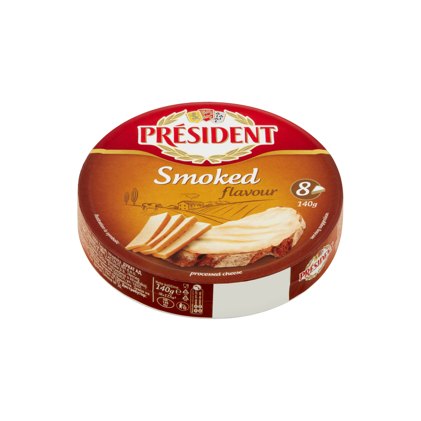 Président füst ízű kenhető zsíros ömlesztett sajtkészítmény 8 db 140 g