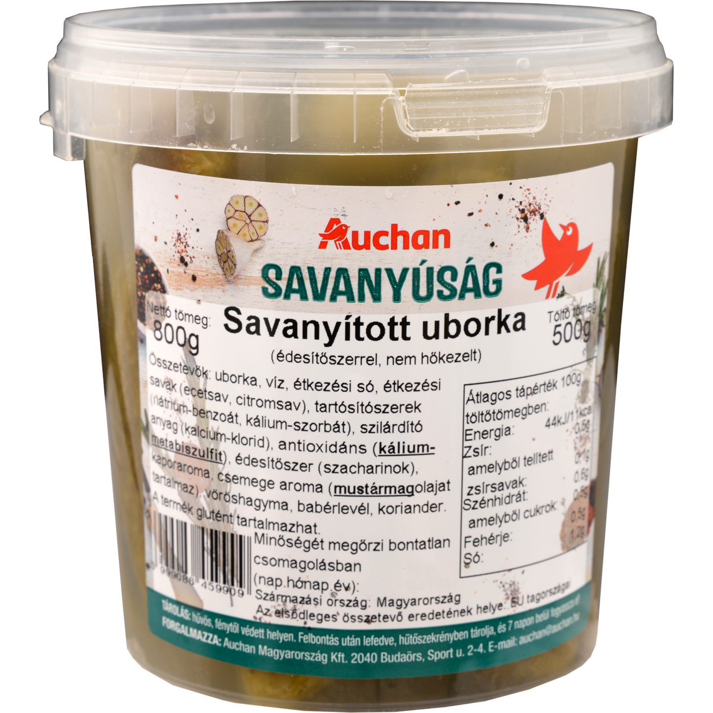 Auchan Kedvenc csemege ízesítésű savanyított uborka 500 g