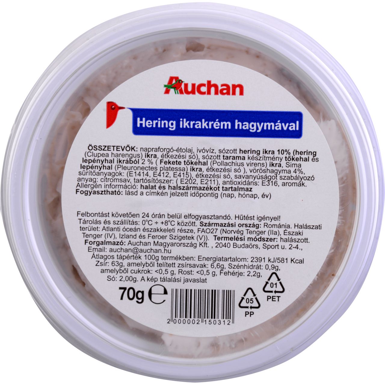 Auchan Kedvenc Hering ikrakrém hagymával 70 g