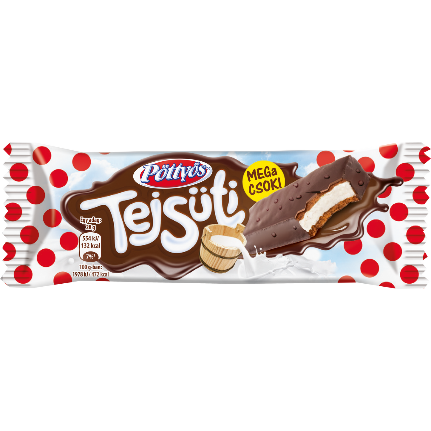 Pöttyös Tejsüti tejes krémmel töltött kakaós piskóta csokoládé bevonattal 28 g