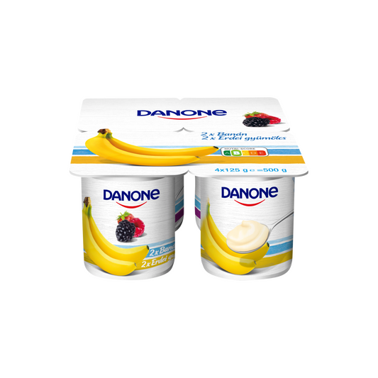 Danone banánízű és erdei gyümölcsízű élőflórás zsírszegény joghurt 4 x 125 g (500 g)