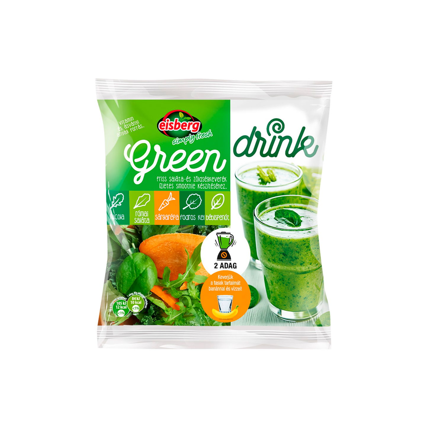 Eisberg Green Drink friss saláta- és zöldségkeverék ízletes smoothie készítéséhez 160 g