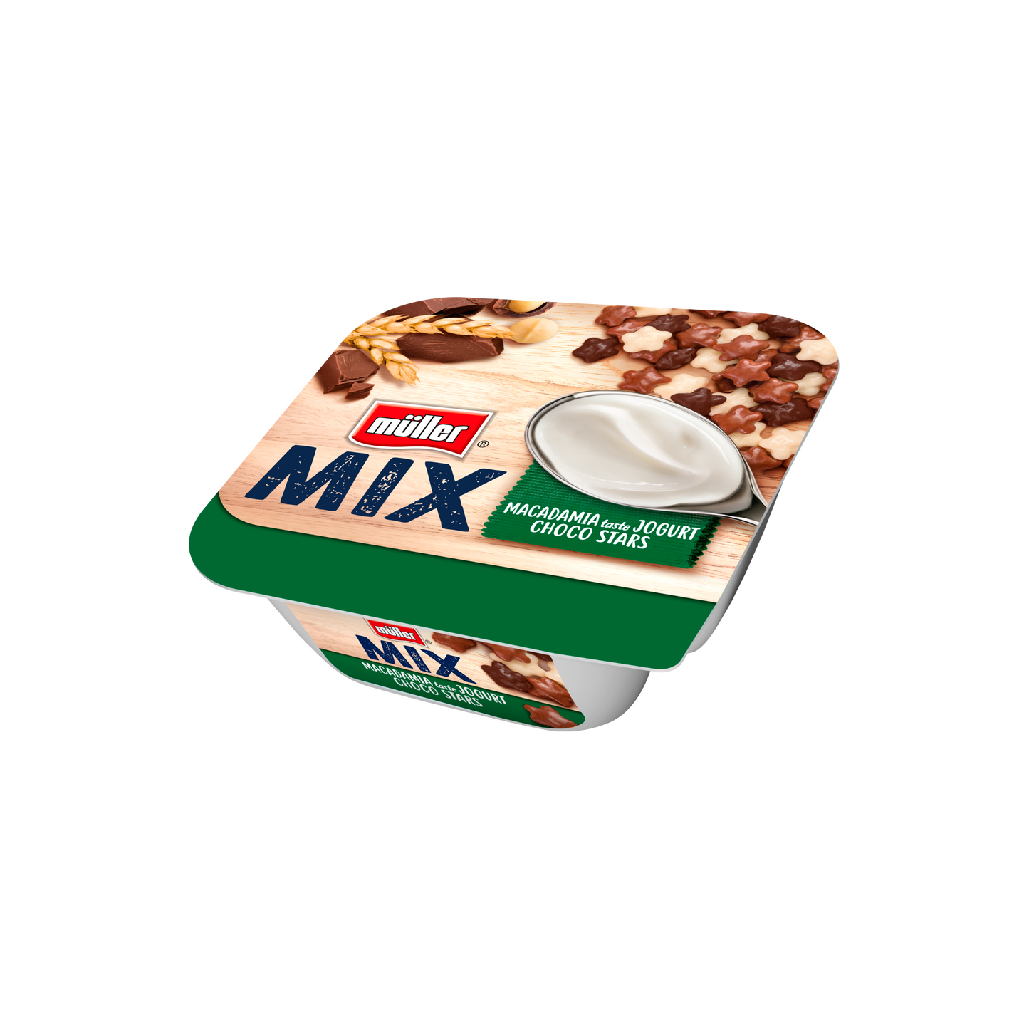 Müller Mix makadámia dió ízesítésű joghurt csokoládéval bevont gabona készítménnyel 130 g