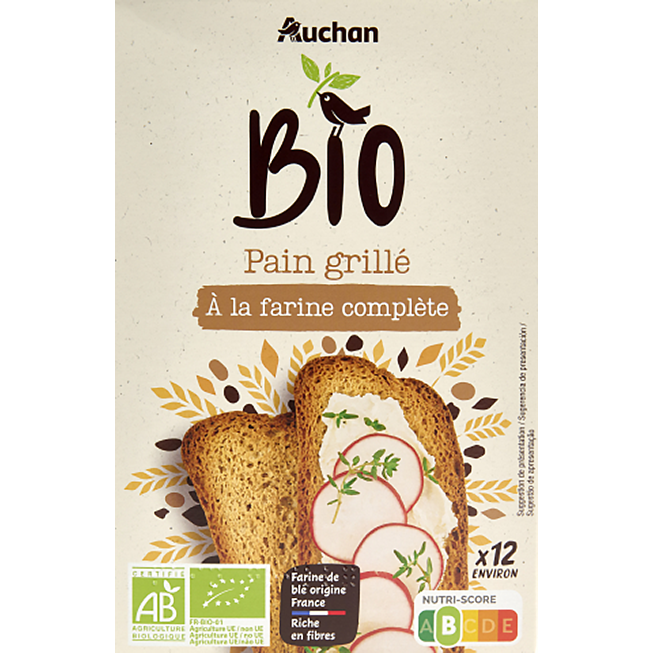 Auchan Kedvenc Bio kétszersült teljes kiőrlésű búzaliszttel 250 g