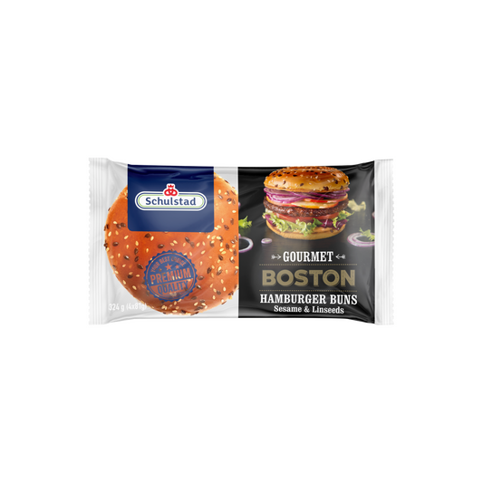 Schulstad Boston lenmaggal és szezámmaggal szórt hamburgerzsemle 4 x 81 g (324 g)