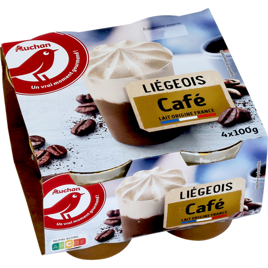 Auchan Kedvenc Liegeois kávé ízű tejdesszert tejszínhabbal 4 x 100 g