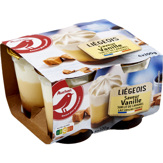 Auchan Kedvenc Liegeois vanília ízű tejszínes desszert karamella öntettel 4 x 100 g