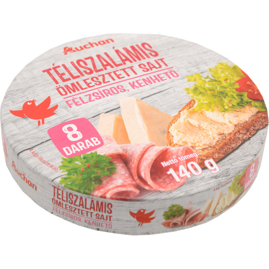 Auchan Kedvenc Téliszalámis kenhető félzsíros ömlesztett sajt  8 adag 140 g dobozos