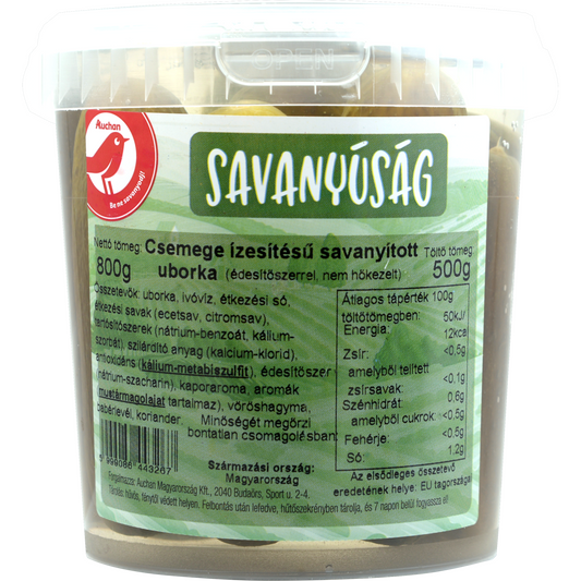 Auchan Kedvenc Csemege ízesítésű savanyított uborka vödrös 500 g
